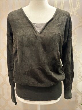 White House Black Market Olive Green V-Neck Sweater